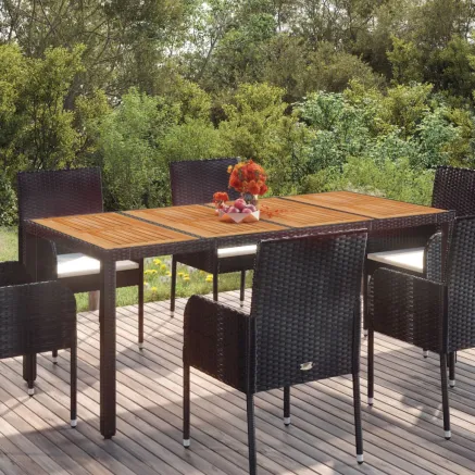 Table de jardin dessus en bois Noir 190x90x75 cm Résine tressée