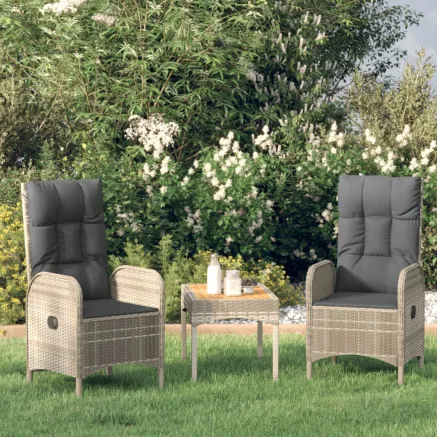 Salon de jardin 3 pcs avec coussins Gris Résine tressée