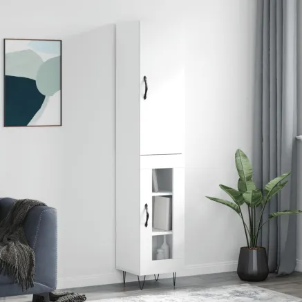 Buffet haut Blanc 34,5x34x180 cm Bois d'ingénierie