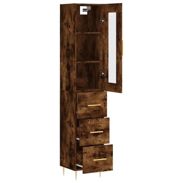 Buffet haut Chêne fumé 34,5x34x180 cm Bois d'ingénierie