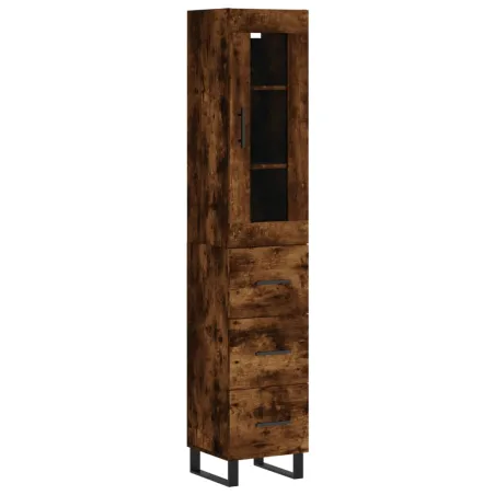 Buffet haut Chêne fumé 34,5x34x180 cm Bois d'ingénierie