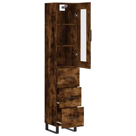 Buffet haut Chêne fumé 34,5x34x180 cm Bois d'ingénierie