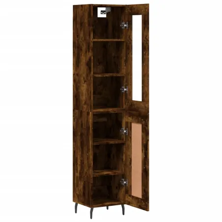 Buffet haut Chêne fumé 34,5x34x180 cm Bois d'ingénierie