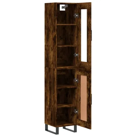 Buffet haut Chêne fumé 34,5x34x180 cm Bois d'ingénierie