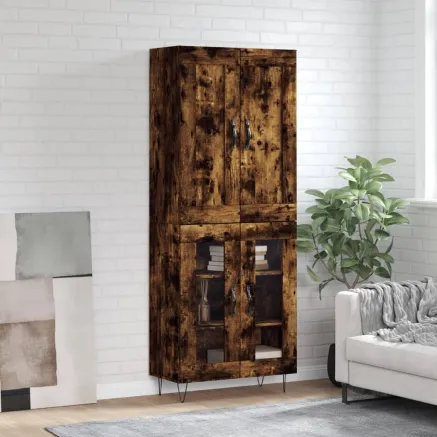 Buffet haut Chêne fumé 69,5x34x180 cm Bois d'ingénierie