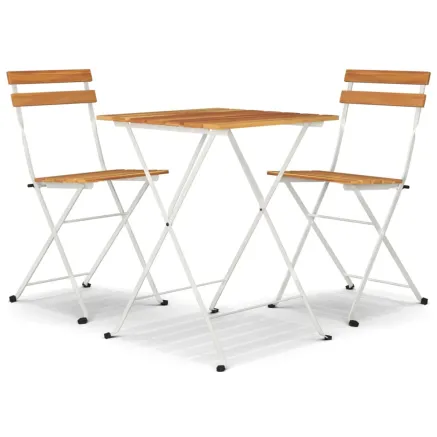 Ensemble de bistro pliable 3 pcs Bois d'acacia solide et acier 2