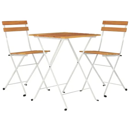 Ensemble de bistro pliable 3 pcs Bois d'acacia solide et acier