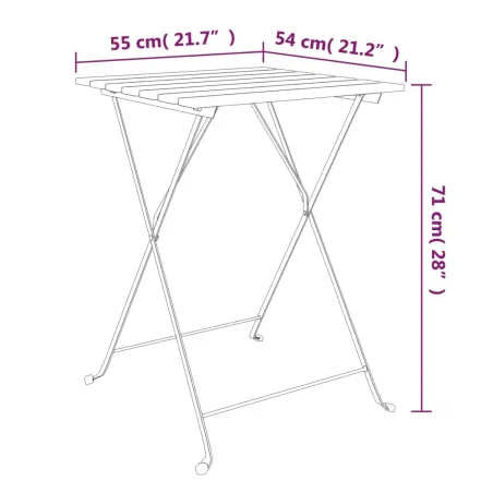 Ensemble de bistro pliable 3 pcs Bois d'acacia solide et acier