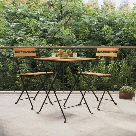 Ensemble de bistro pliable 3 pcs Bois de teck massif et acier