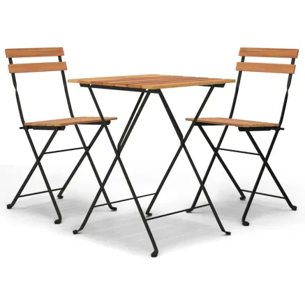 Ensemble de bistro pliable 3 pcs Bois de teck massif et acier 2