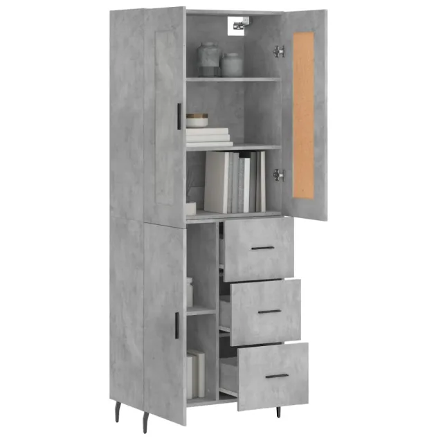 Buffet haut Gris béton 69,5x34x180 cm Bois d'ingénierie
