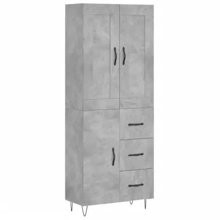 Buffet haut Gris béton 69,5x34x180 cm Bois d'ingénierie