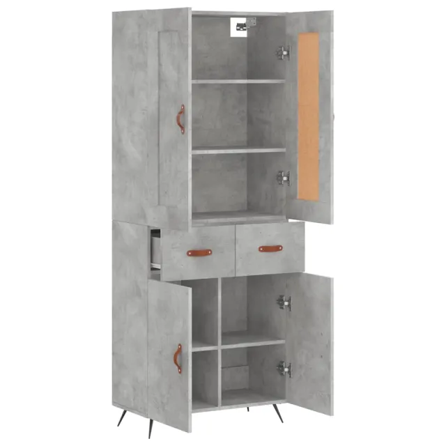 Buffet haut Gris béton 69,5x34x180 cm Bois d'ingénierie