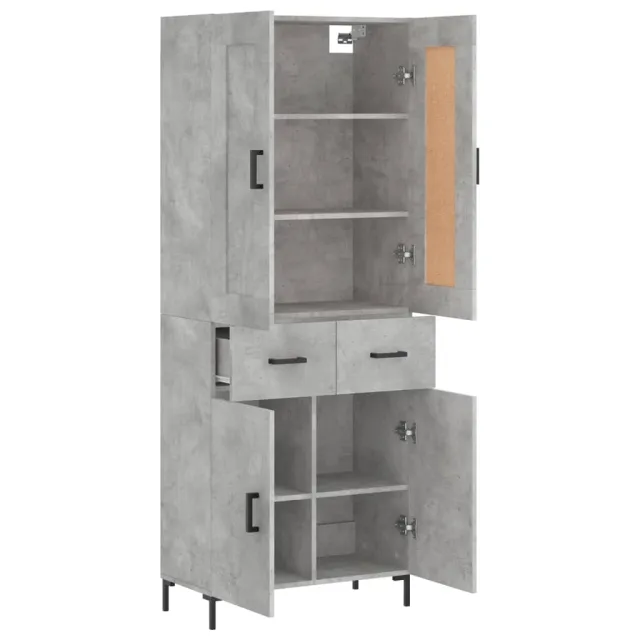 Buffet haut Gris béton 69,5x34x180 cm Bois d'ingénierie