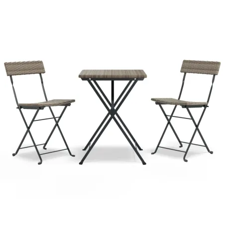 Ensemble de bistro pliable 3 pcs Gris Résine tressée