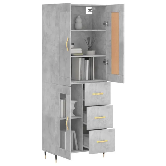 Buffet haut Gris béton 69,5x34x180 cm Bois d'ingénierie