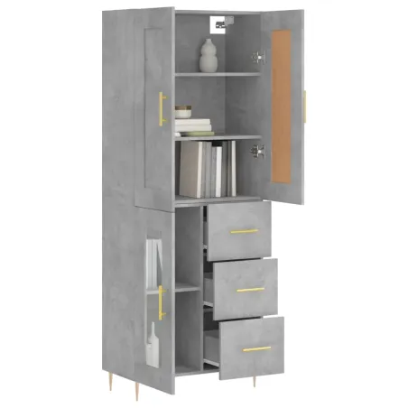 Buffet haut Gris béton 69,5x34x180 cm Bois d'ingénierie