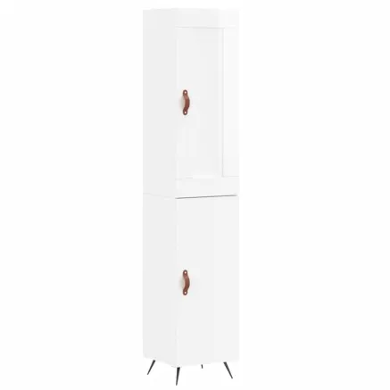 Buffet haut Blanc brillant 34,5x34x180 cm Bois d'ingénierie 2