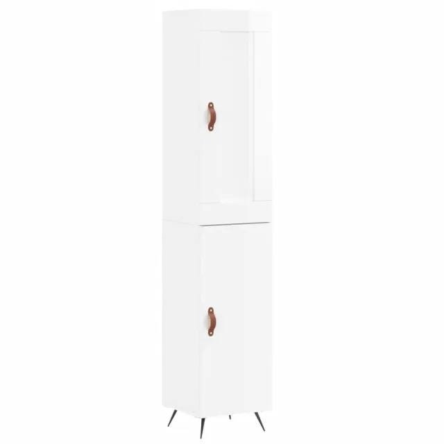 Buffet haut Blanc brillant 34,5x34x180 cm Bois d'ingénierie