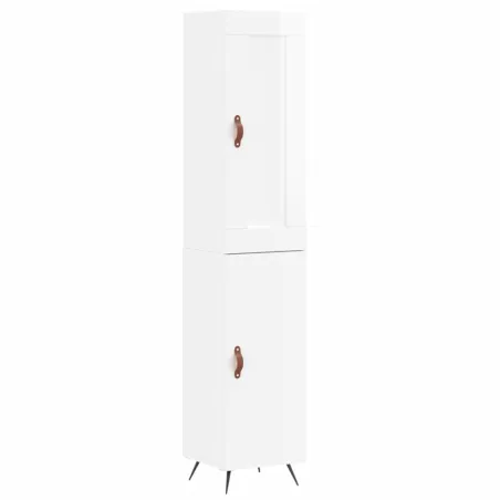 Buffet haut Blanc brillant 34,5x34x180 cm Bois d'ingénierie