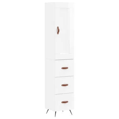 Buffet haut Blanc brillant 34,5x34x180 cm Bois d'ingénierie