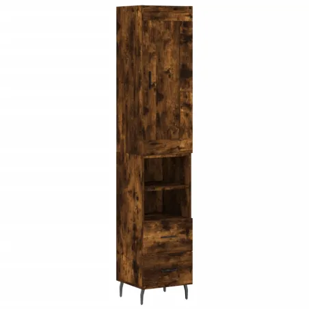 Buffet haut Chêne fumé 34,5x34x180 cm Bois d'ingénierie