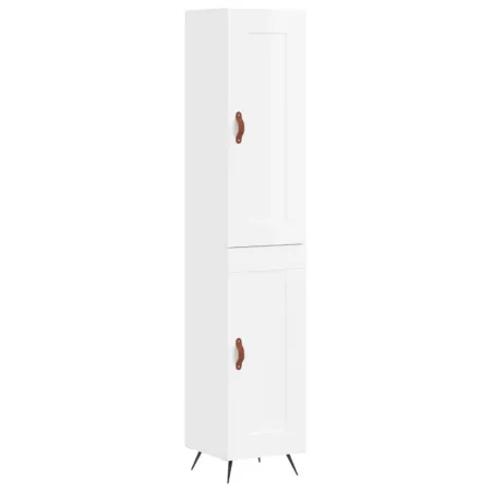 Buffet haut Blanc brillant 34,5x34x180 cm Bois d'ingénierie