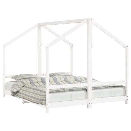 Cadre de lit d'enfant blanc 2x(80x200) cm bois de pin massif 2