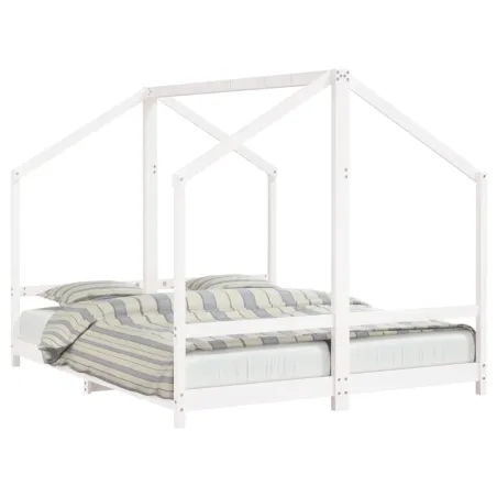 Cadre de lit d'enfant blanc 2x(80x200) cm bois de pin massif