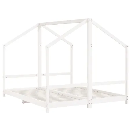 Cadre de lit d'enfant blanc 2x(80x200) cm bois de pin massif