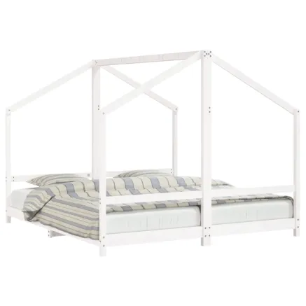 Cadre de lit d'enfant blanc 2x(90x200) cm bois de pin massif 2
