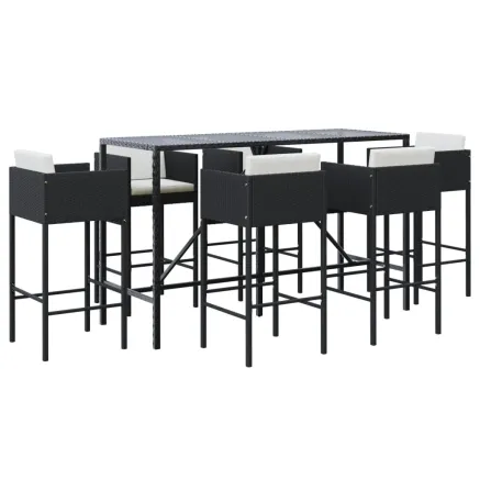 Ensemble de bar de jardin 7 pcs avec coussins noir poly rotin 2