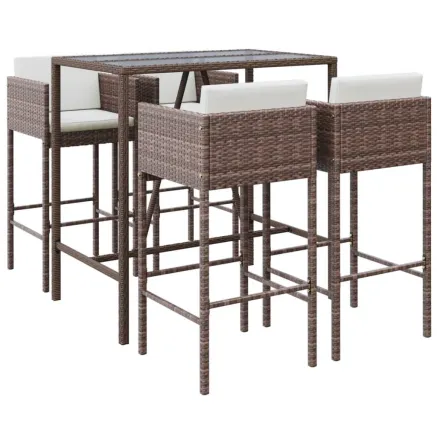 Ensemble de bar de jardin avec coussins 5 pcs marron poly rotin 2