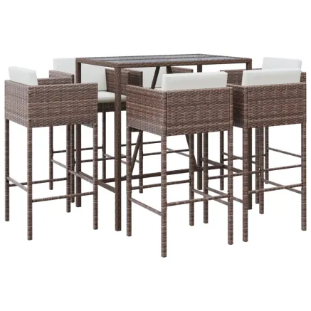 Ensemble de bar de jardin avec coussins 7 pcs marron poly rotin 2
