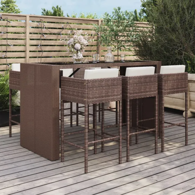 Ensemble de bar de jardin avec coussins 7 pcs marron poly rotin