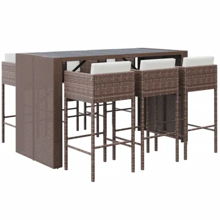 Ensemble de bar de jardin avec coussins 7 pcs marron poly rotin 2