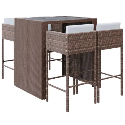 Ensemble de bar de jardin avec coussins 5 pcs marron poly rotin 2