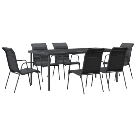 Ensemble à manger de jardin 7 pcs noir textilène et acier 2