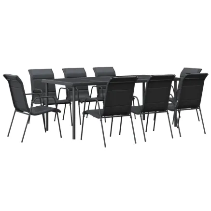 Ensemble à manger de jardin 9 pcs noir textilène et acier 2