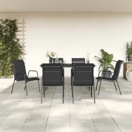 Ensemble à manger de jardin 7 pcs noir textilène et acier