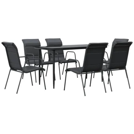 Ensemble à manger de jardin 7 pcs noir textilène et acier 2