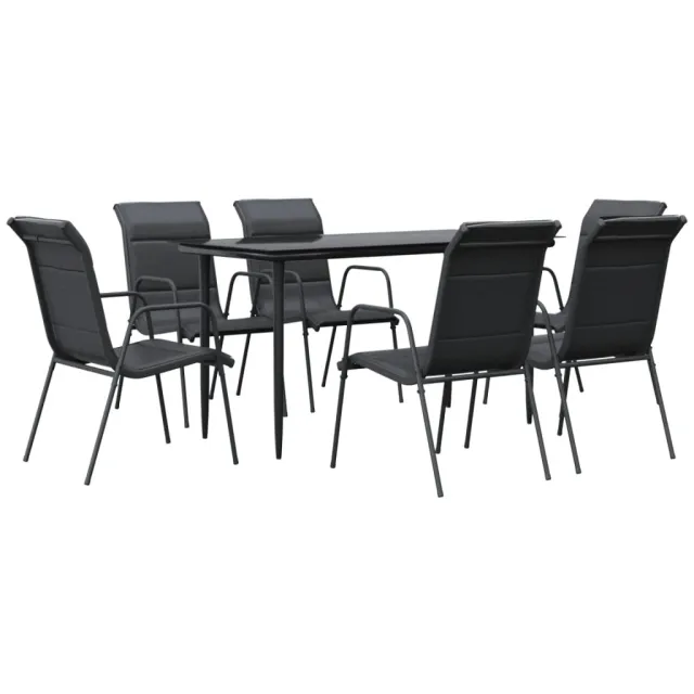 Ensemble à manger de jardin 7 pcs noir textilène et acier