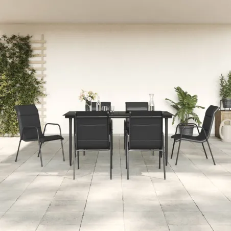 Ensemble à manger de jardin 7 pcs noir textilène et acier