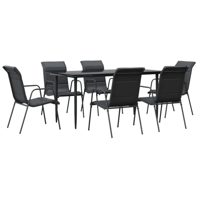 Ensemble à manger de jardin 7 pcs noir textilène et acier
