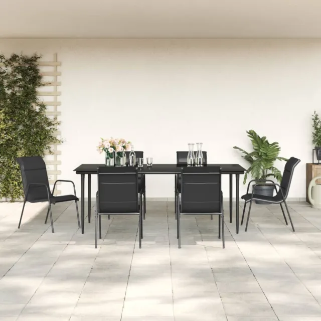 Ensemble à manger de jardin 7 pcs noir textilène et acier
