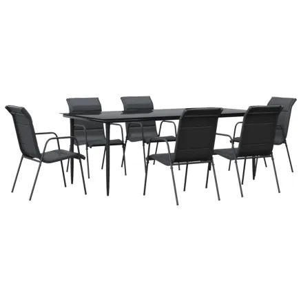 Ensemble à manger de jardin 7 pcs noir textilène et acier 2