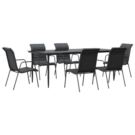Ensemble à manger de jardin 7 pcs noir textilène et acier