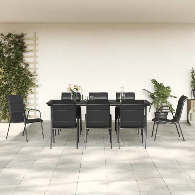 Ensemble à manger de jardin 9 pcs noir textilène et acier