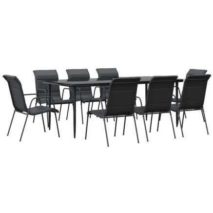 Ensemble à manger de jardin 9 pcs noir textilène et acier 2