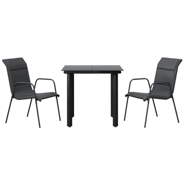 Ensemble à manger de jardin 3 pcs noir textilène et acier